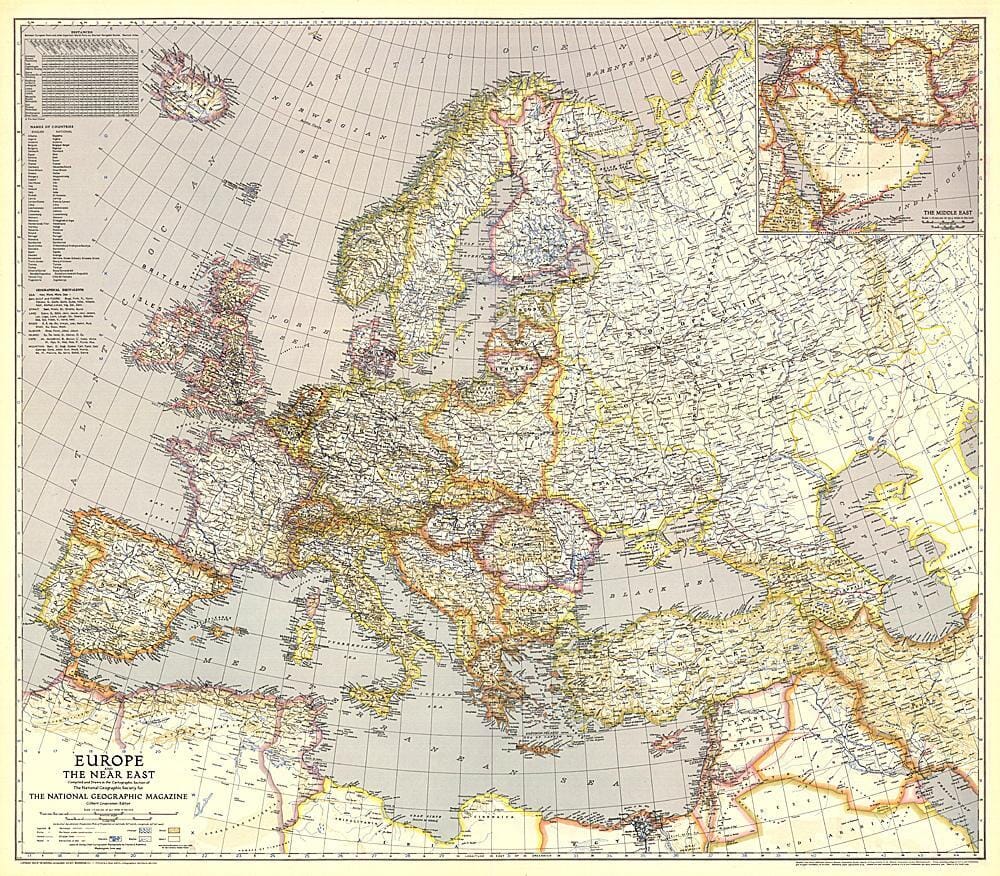 1943 Europe, et le Proche-Orient (carte) carte murale roulée (en tube) National Geographic Historic POD Default Title