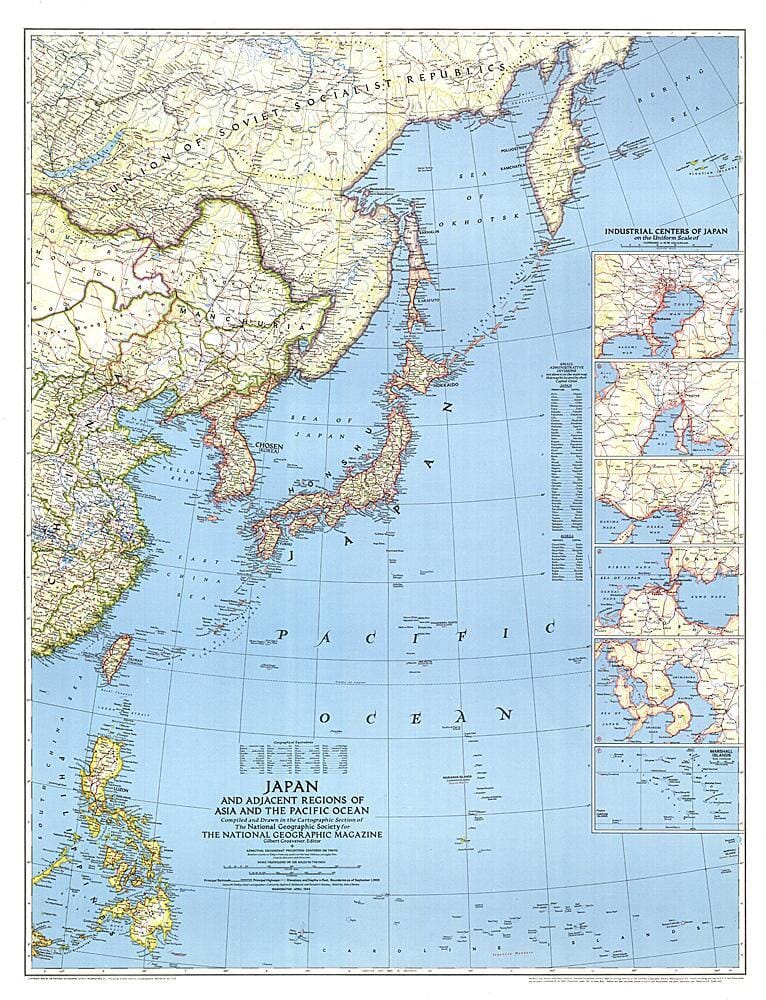 1944 Japon et régions adjacentes d'Asie et de l'océan Pacifique (carte) carte murale roulée (en tube) National Geographic Historic POD Default Title