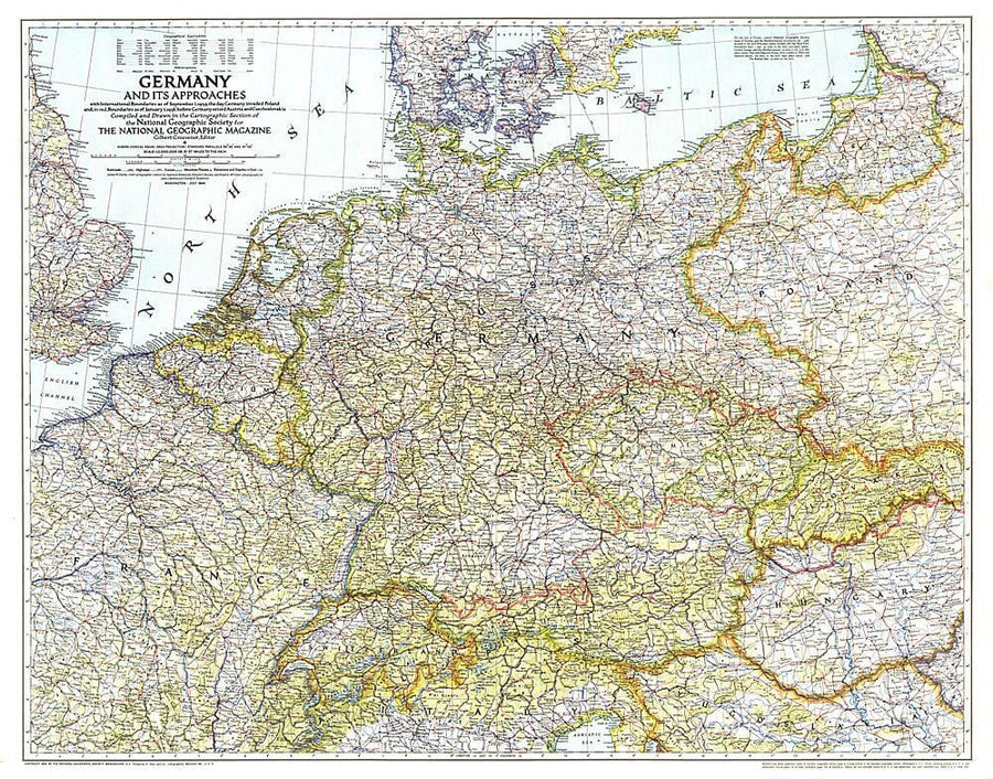 1944 Germany and Its Approaches 1938-1939 Map Wall Map 