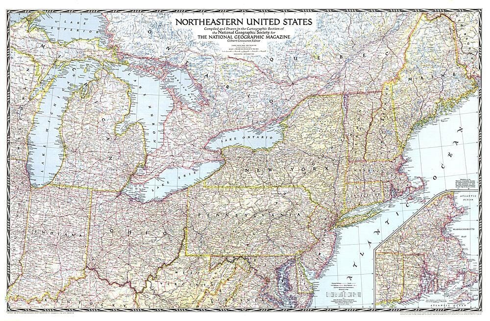 1945 Nord-Est des États-Unis carte murale roulée (en tube) National Geographic Historic POD Default Title