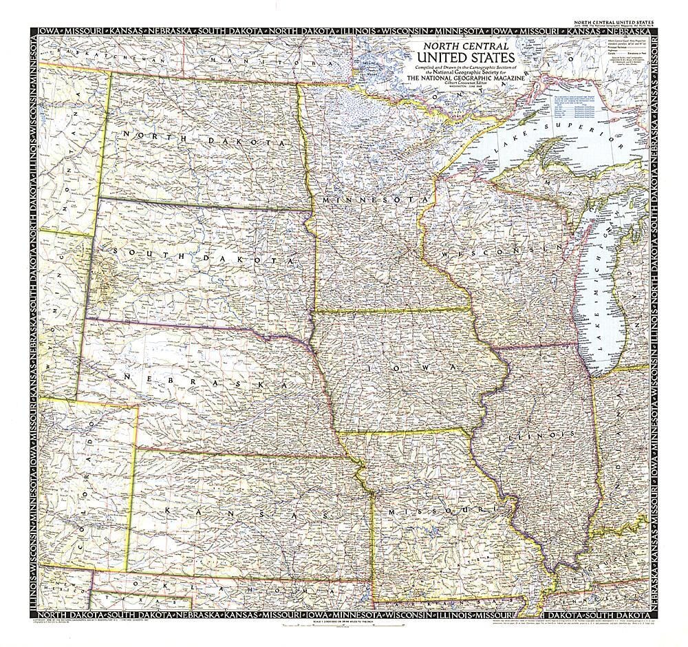1948 Carte du centre nord des États-Unis carte murale roulée (en tube) National Geographic Historic POD Default Title