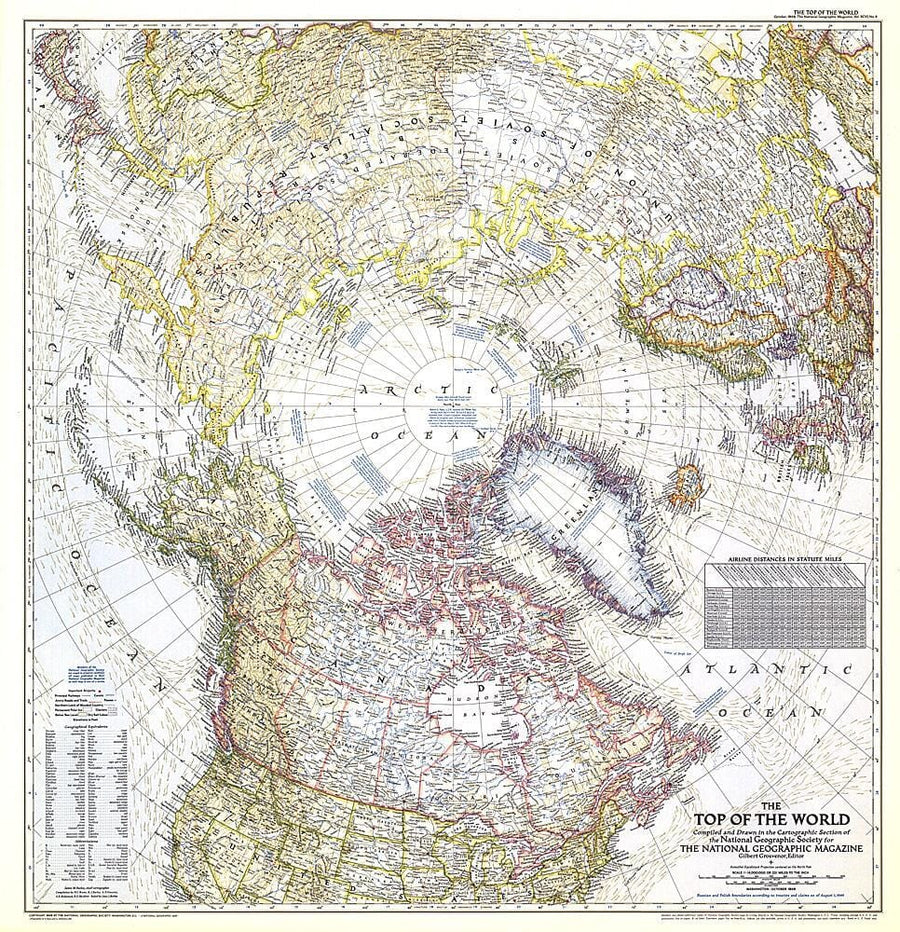 1949 Top of the World Map Wall Map 