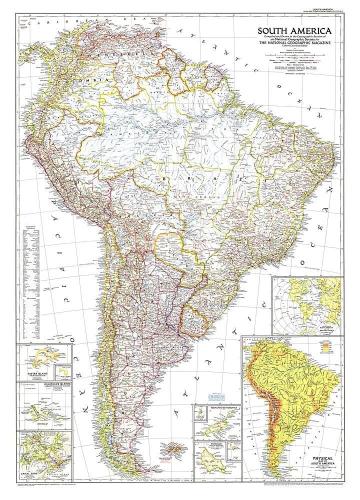1950 Carte de l'Amérique du Sud carte murale roulée (en tube) National Geographic Historic POD Default Title