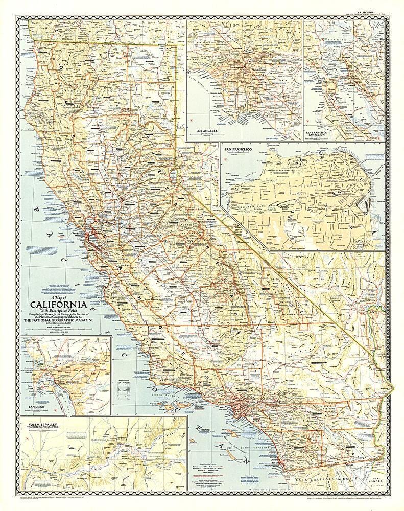 1954 Californie carte murale roulée (en tube) National Geographic Historic POD Default Title