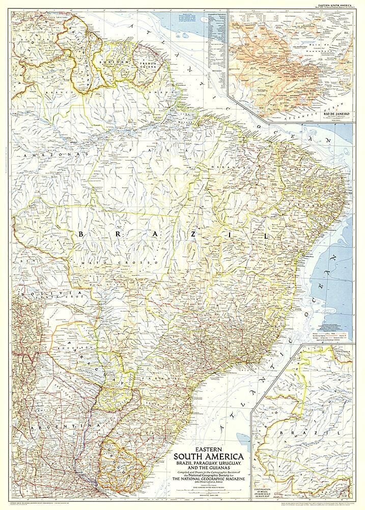 1955 Carte de l'Est de l'Amérique du Sud carte murale roulée (en tube) National Geographic Historic POD Default Title