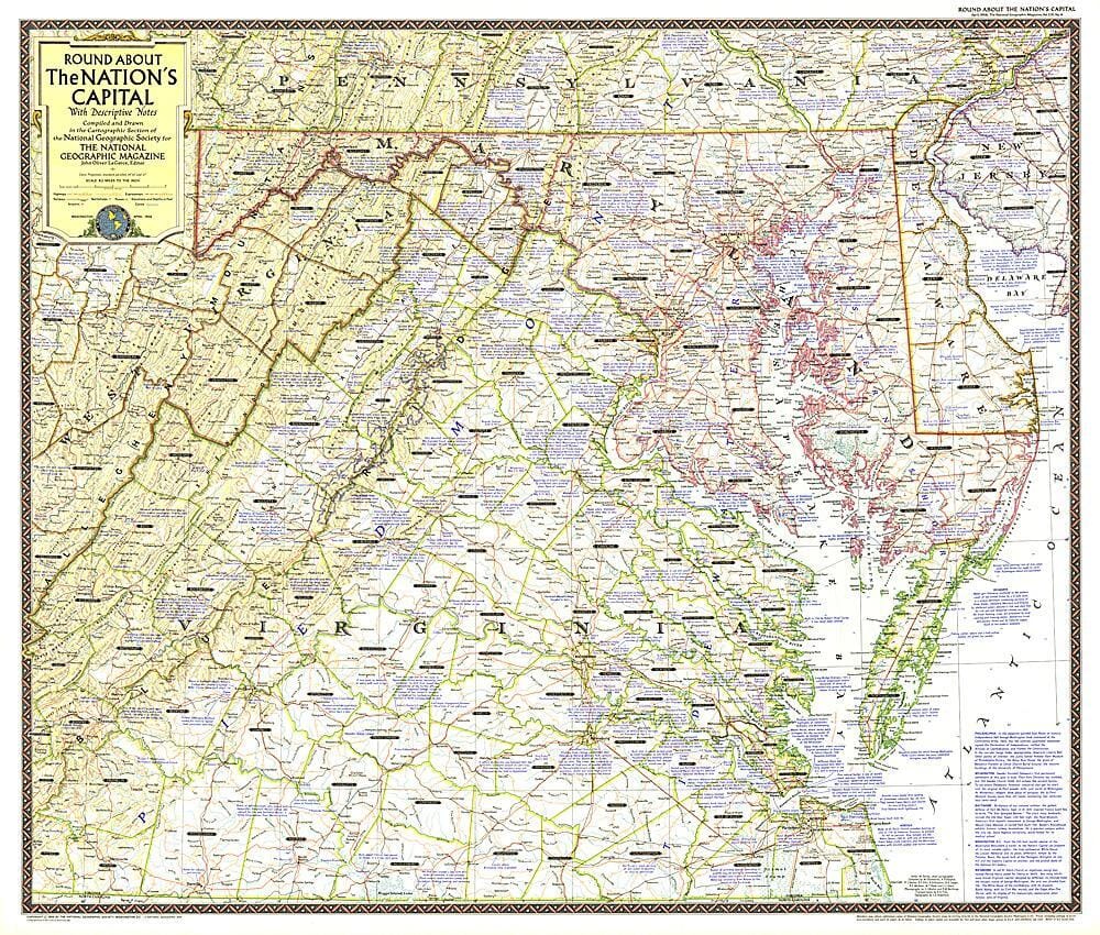 1956 autour de la capitale du pays Washington D.C. carte murale roulée (en tube) National Geographic Historic POD Default Title