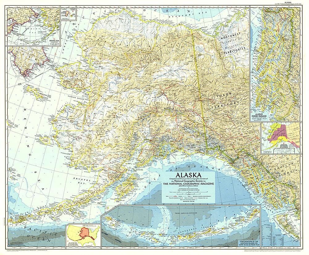 1956 Carte de l'Alaska carte murale roulée (en tube) National Geographic Historic POD Default Title