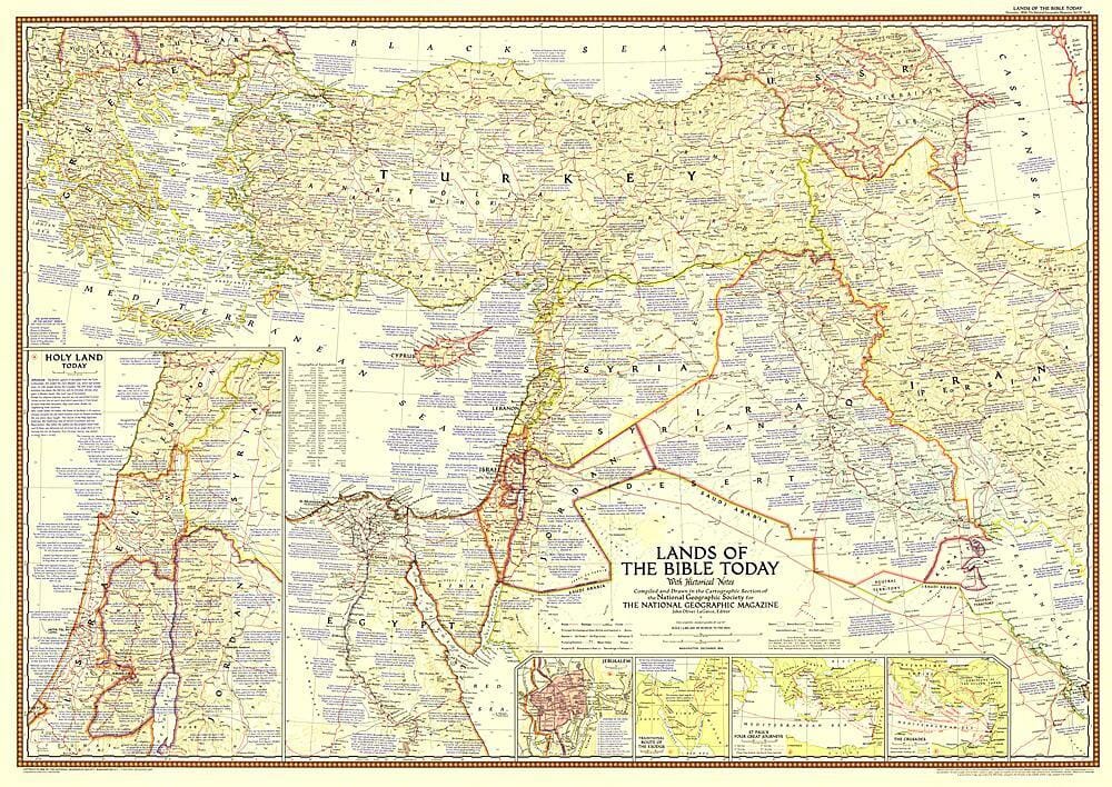 1956 Carte des terres de la Bible aujourd'hui carte murale roulée (en tube) National Geographic Historic POD Default Title