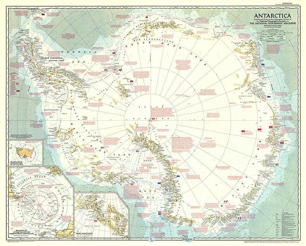 1957 Carte de l'Antarctique carte murale roulée (en tube) National Geographic Historic POD Default Title