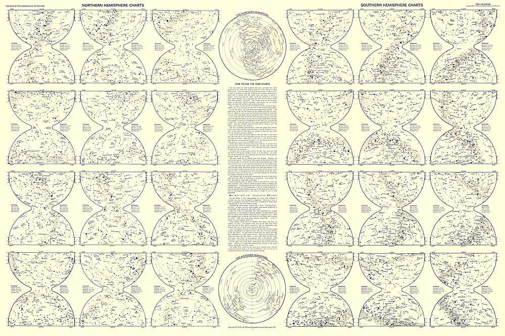 1957 Carte des étoiles du ciel carte murale roulée (en tube) National Geographic Historic POD Default Title