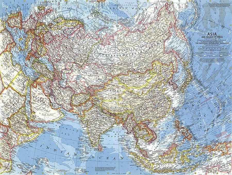 1959 Asia and Adjacent Areas Map Wall Map 