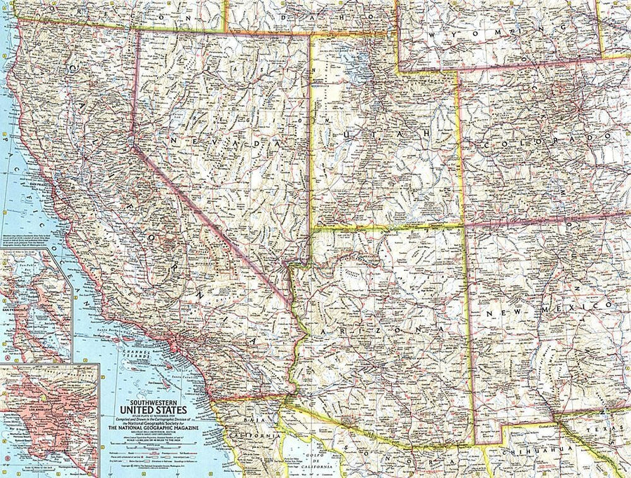 1959 Southwestern United States Map Wall Map 