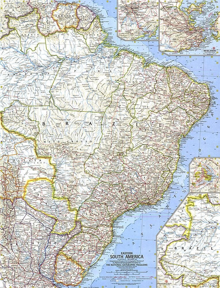 1962 Carte de l'Est de l'Amérique du Sud carte murale roulée (en tube) National Geographic Historic POD Default Title