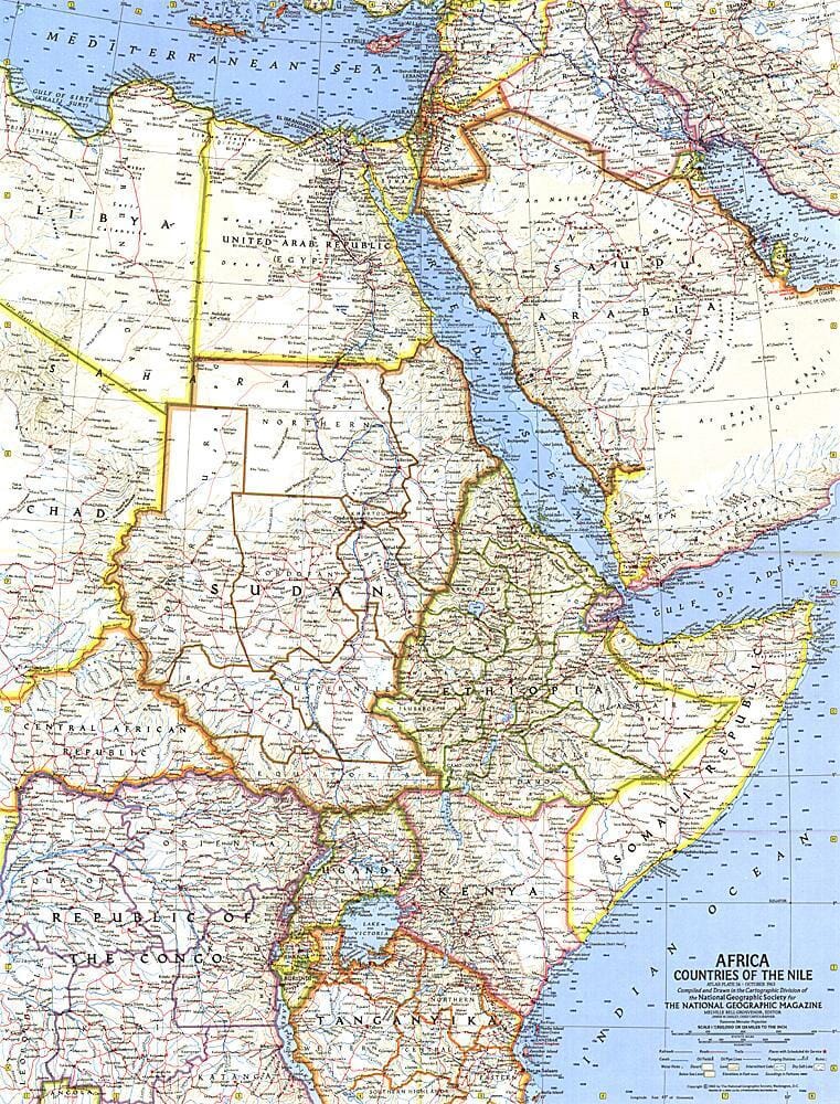 1963 Afrique, Pays du Nil (carte) carte murale roulée (en tube) National Geographic Historic POD Default Title