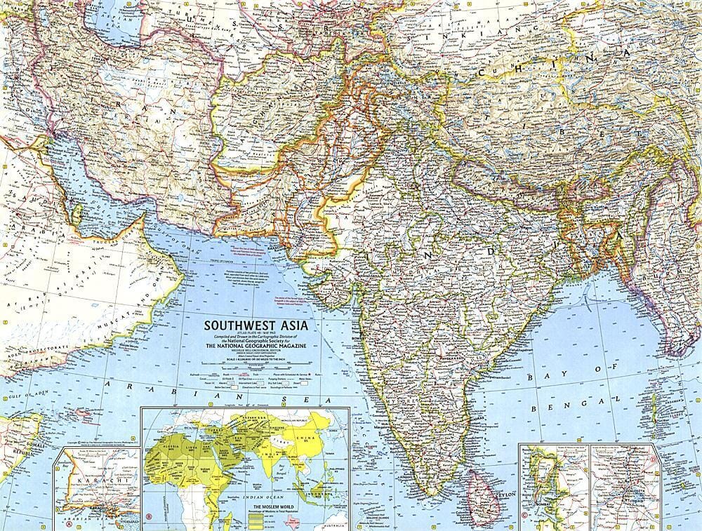 1963 Carte de l'Asie du Sud-Ouest carte murale roulée (en tube) National Geographic Historic POD Default Title