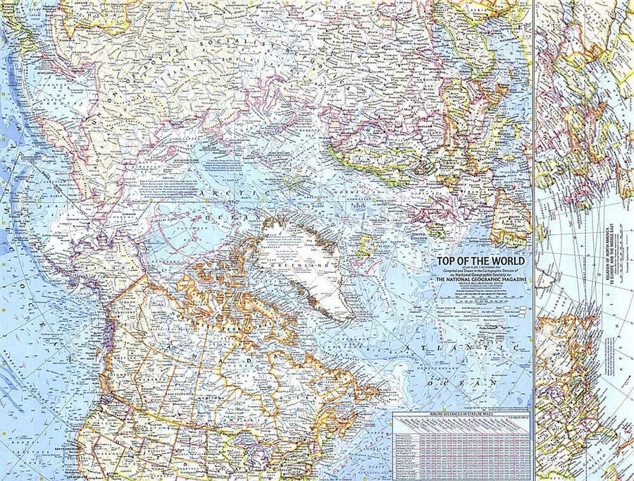 1965 Top of the World Map Wall Map 