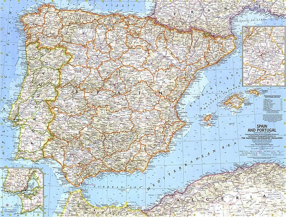 1965 Espagne et Portugal carte murale roulée (en tube) National Geographic Historic POD Default Title
