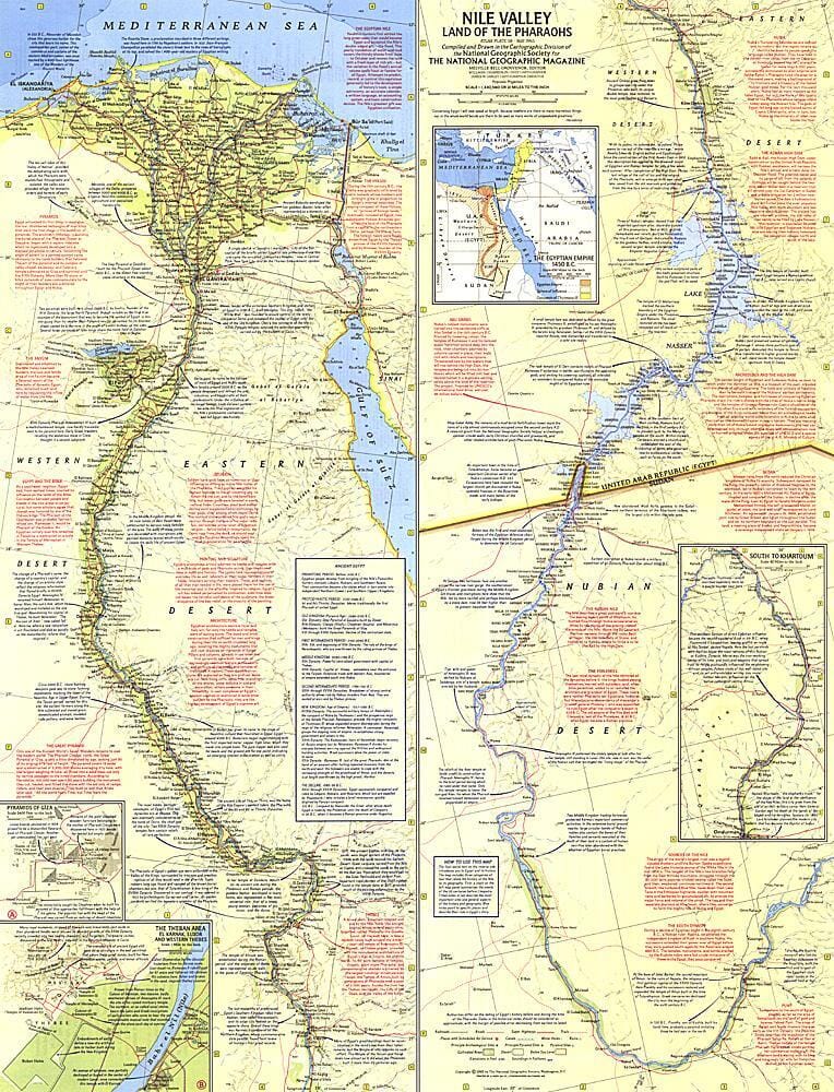 1965 Vallée du Nil, terre des pharaons (carte) carte murale roulée (en tube) National Geographic Historic POD Default Title