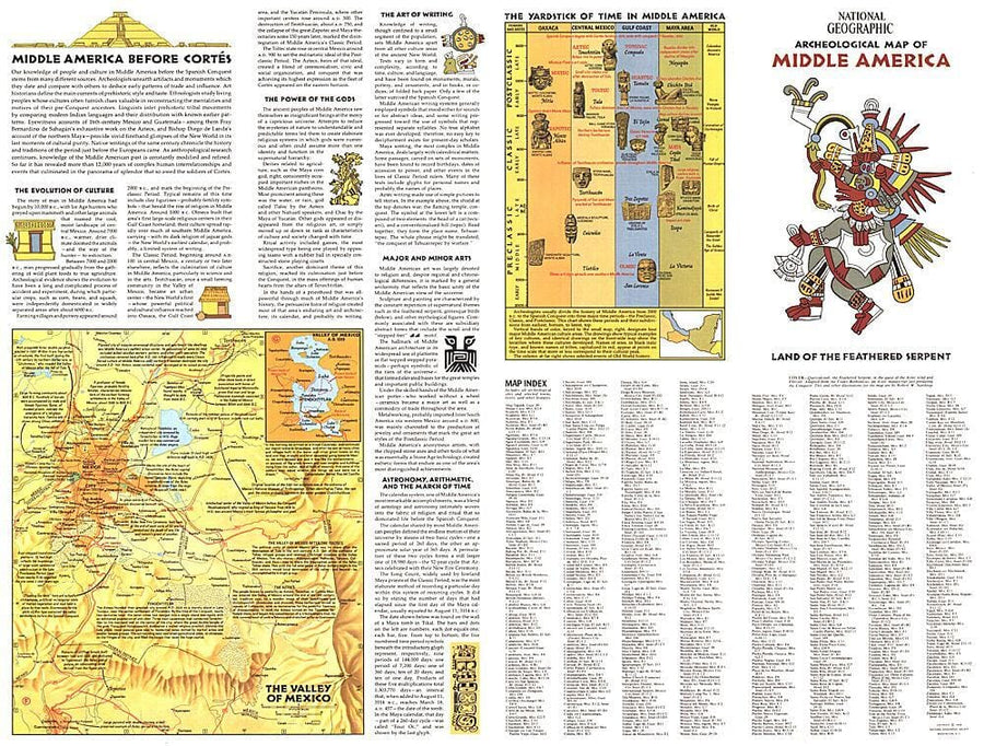 1968 Archeological Map of Middle America Theme Wall Map 