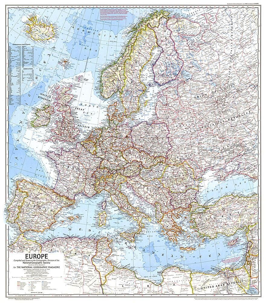 1969 Carte de l'Europe carte murale roulée (en tube) National Geographic Historic POD Default Title