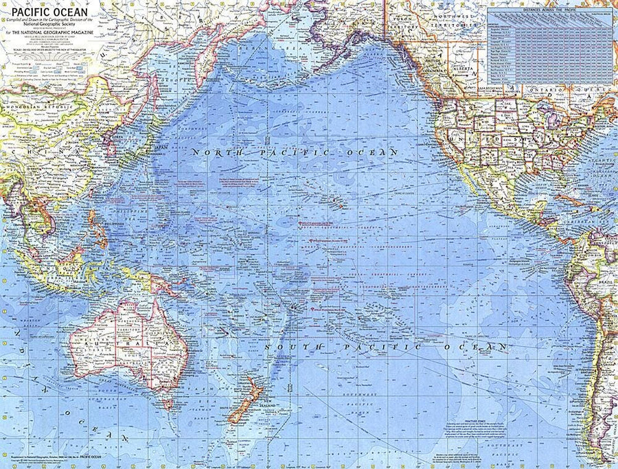 1969 Pacific Ocean Map Wall Map 
