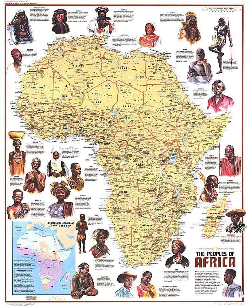 1971 Peoples of Africa Map Wall Map 