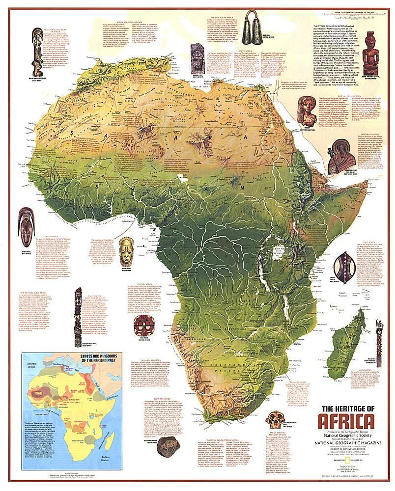 1971 Carte du patrimoine de l'Afrique carte murale roulée (en tube) National Geographic Historic POD Default Title