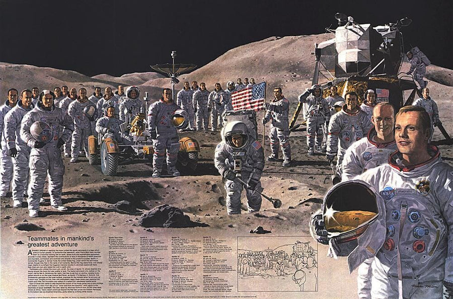 1973 Teammates in Mankinds Greatest Adventure Wall Map 
