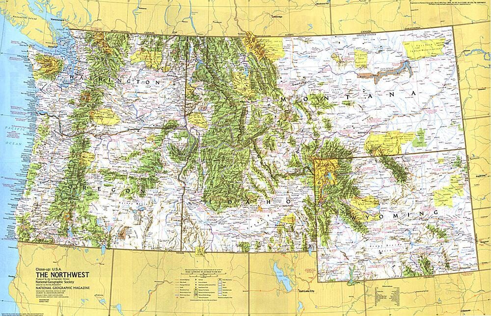 1973 Gros plan USA, carte du Nord-Ouest carte murale roulée (en tube) National Geographic Historic POD Default Title