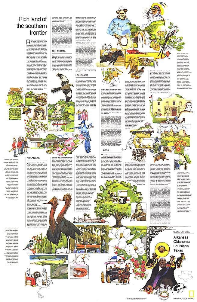 1974 Gros plan sur les États-Unis, thème des États du centre-sud carte murale roulée (en tube) National Geographic Historic POD Default Title