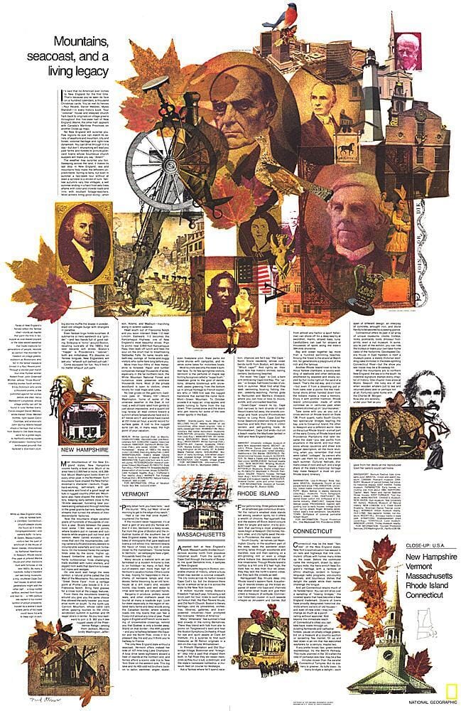 1975 Gros plan USA, thème de la Nouvelle-Angleterre occidentale carte murale roulée (en tube) National Geographic Historic POD Default Title