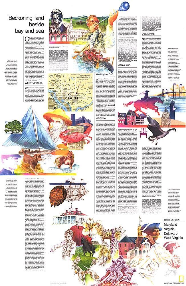 1976 Gros plan sur les États-Unis, thème des États du centre du littoral atlantique carte murale roulée (en tube) National Geographic Historic POD Default Title