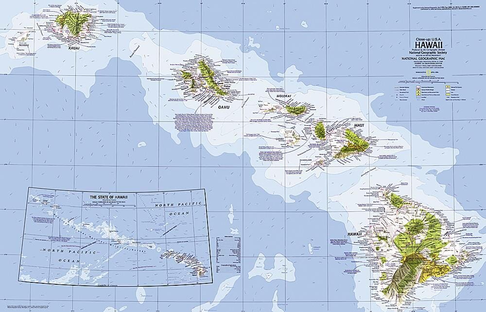 1976 Gros plan USA, Hawaii Carte carte murale roulée (en tube) National Geographic Historic POD Default Title