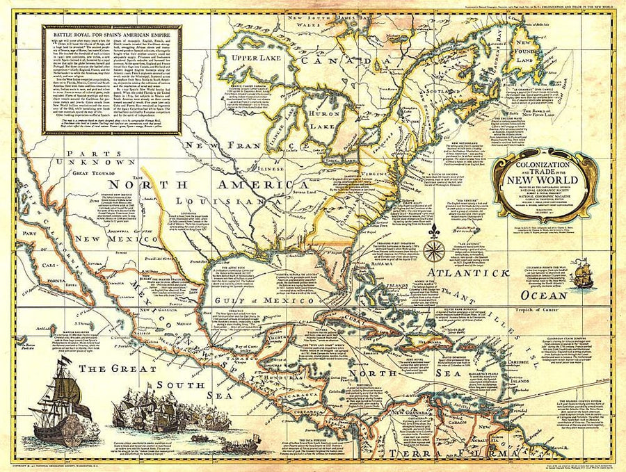 1977 Colonization and Trade in New World Wall Map 