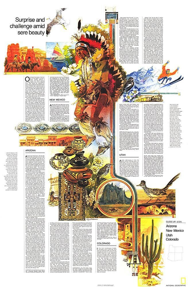 1977 Gros plan USA, thème du sud-ouest carte murale roulée (en tube) National Geographic Historic POD Default Title