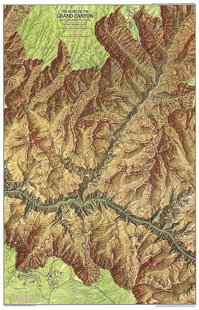 1978 Carte du cœur du Grand Canyon carte murale roulée (en tube) National Geographic Historic POD Default Title