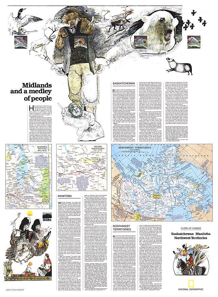 1979 Carte de la Saskatchewan et du Manitoba carte murale roulée (en tube) National Geographic Historic POD Default Title