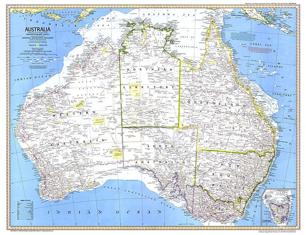 1979 Carte de l'Australie carte murale roulée (en tube) National Geographic Historic POD Default Title