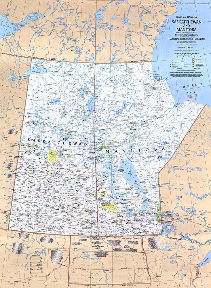 1979 Carte du Canada de la Saskatchewan et du Manitoba carte murale roulée (en tube) National Geographic Historic POD Default Title