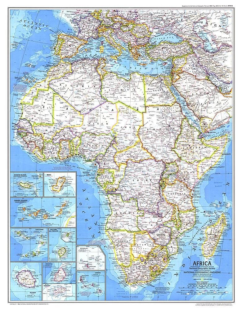 1980 Carte de l'Afrique carte murale roulée (en tube) National Geographic Historic POD Default Title