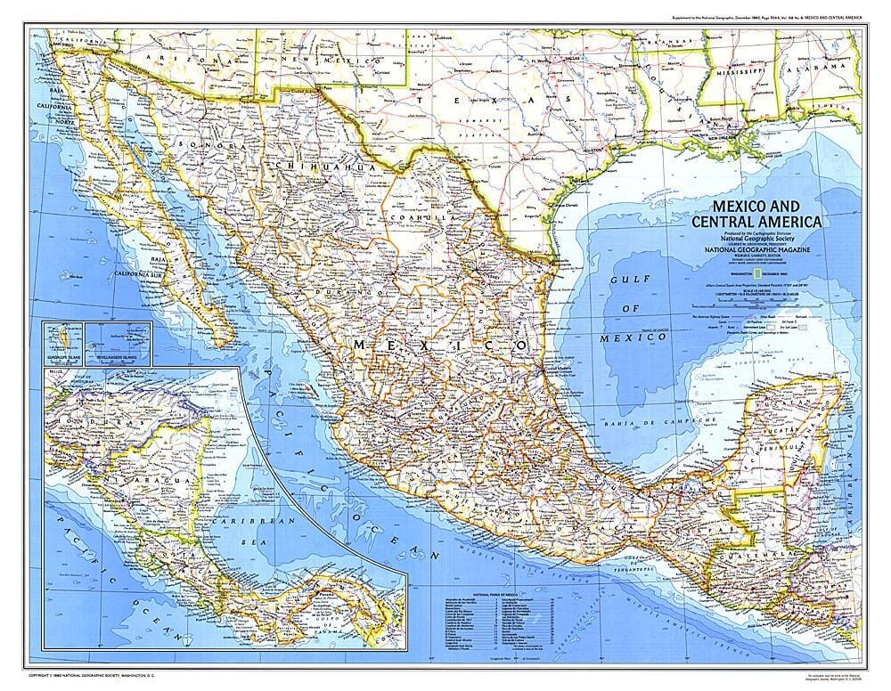1980 Carte du Mexique et de l'Amérique centrale carte murale roulée (en tube) National Geographic Historic POD Default Title