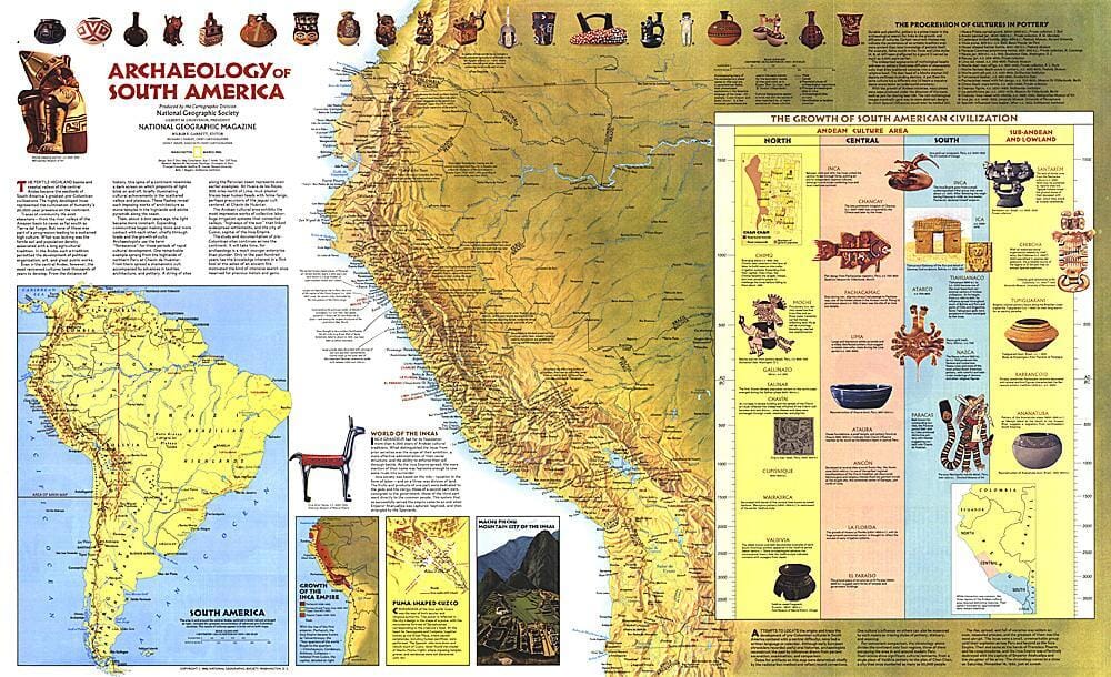 1982 Archéologie de l'Amérique du Sud (carte) carte murale roulée (en tube) National Geographic Historic POD Default Title