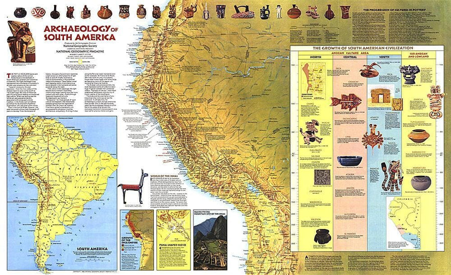1982 Archaeology of South America Map Wall Map 