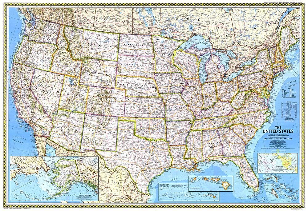1982 Etats-Unis carte murale roulée (en tube) National Geographic Historic POD Default Title