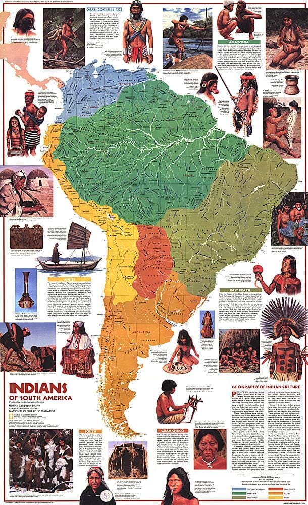 1982 Indiens d'Amérique du Sud (carte) carte murale roulée (en tube) National Geographic Historic POD Default Title