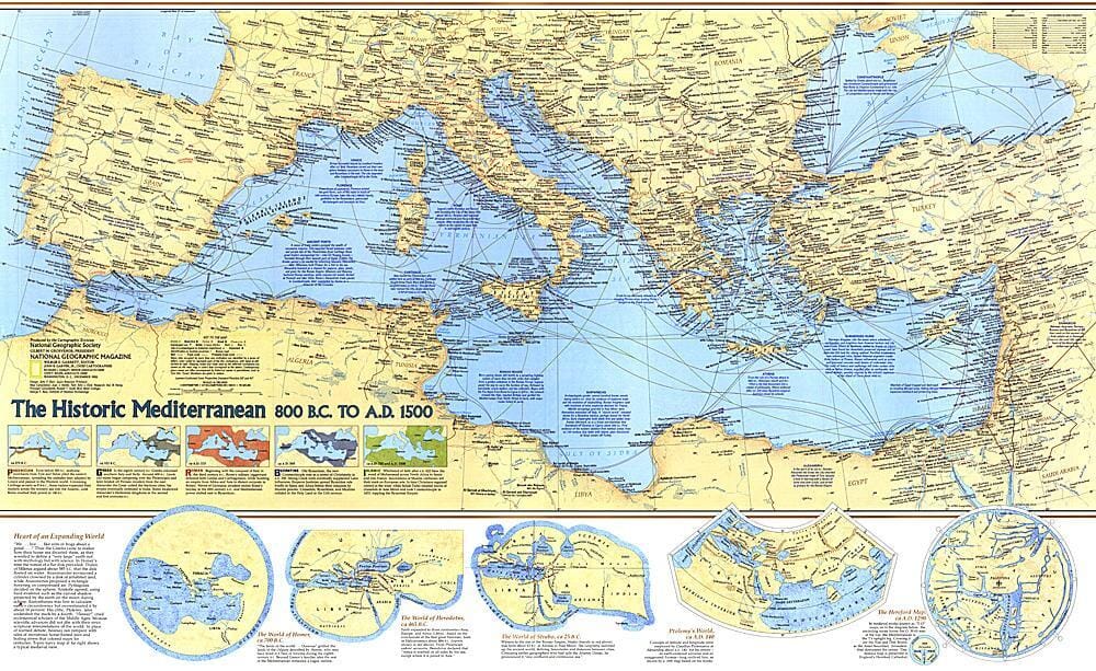 1982 Méditerranée historique, 800 av. J.-C. à 1500 ap. J.-C. (carte) carte murale roulée (en tube) National Geographic Historic POD Default Title