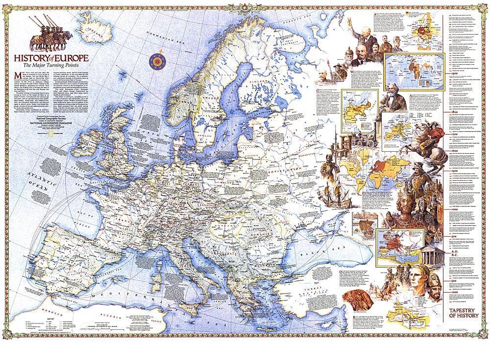 1983 Histoire de l'Europe, les grands tournants (carte) carte murale roulée (en tube) National Geographic Historic POD Default Title