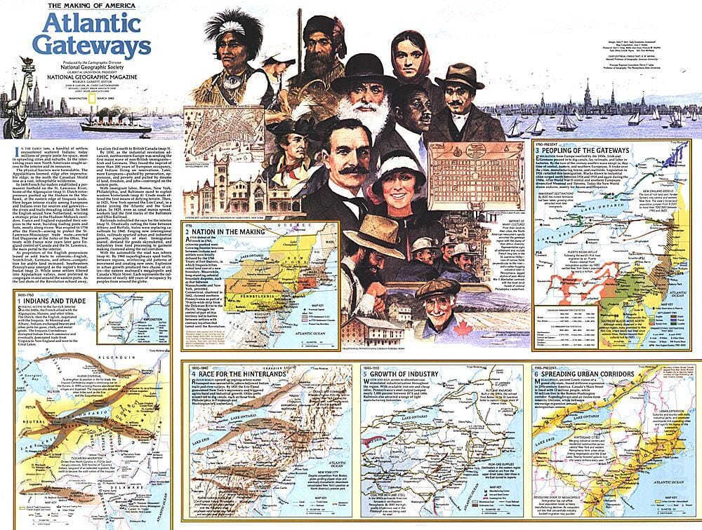 1983 Making of America, thème des portes de l'Atlantique carte murale roulée (en tube) National Geographic Historic POD Default Title