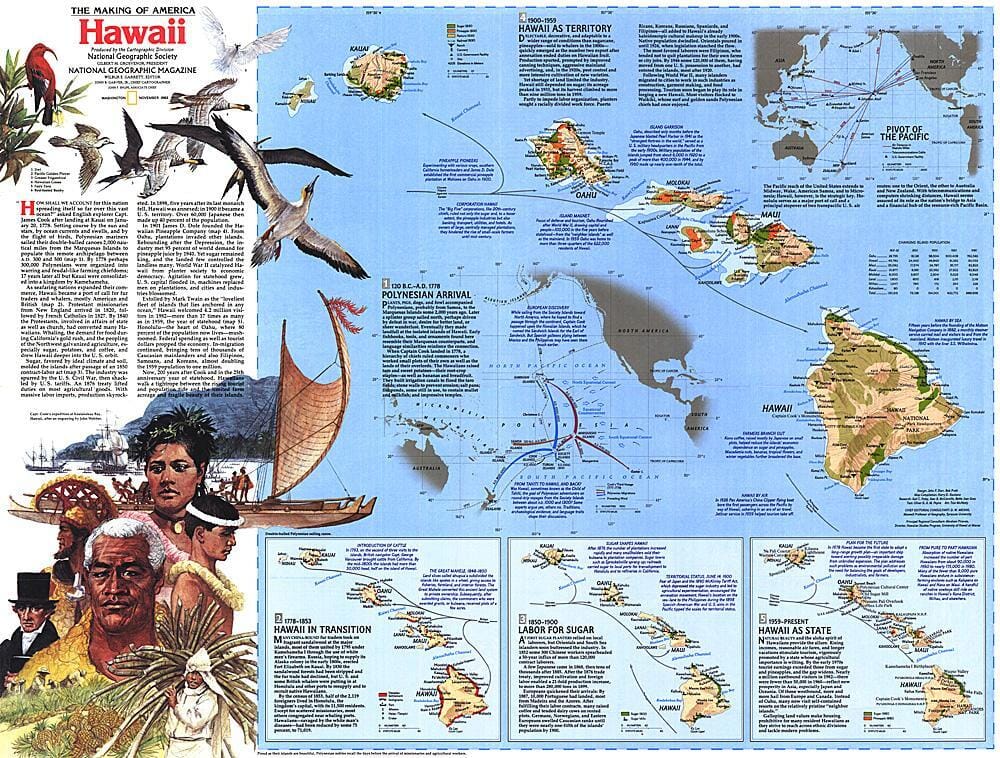 1983 The Making of America, thème Hawaii carte murale roulée (en tube) National Geographic Historic POD Default Title