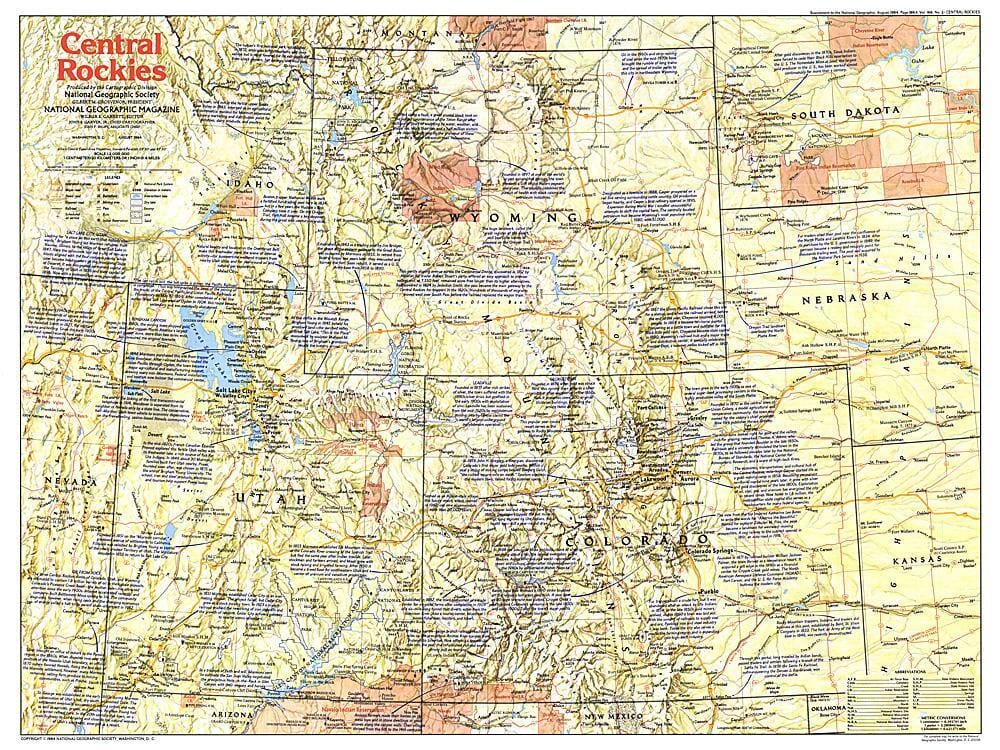 1984 Central Rockies (carte) Côté 1 carte murale roulée (en tube) National Geographic Historic POD Default Title